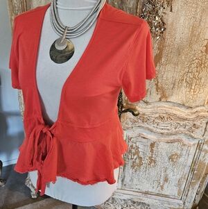 We The Free Bright Red Tie-Front Blouse